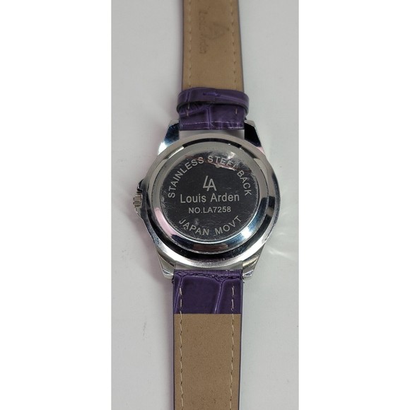 Louis Arden LA7258 Wrist Watch Purple Leather Band Crystal Bezel Japan Works! - Picture 12 of 16